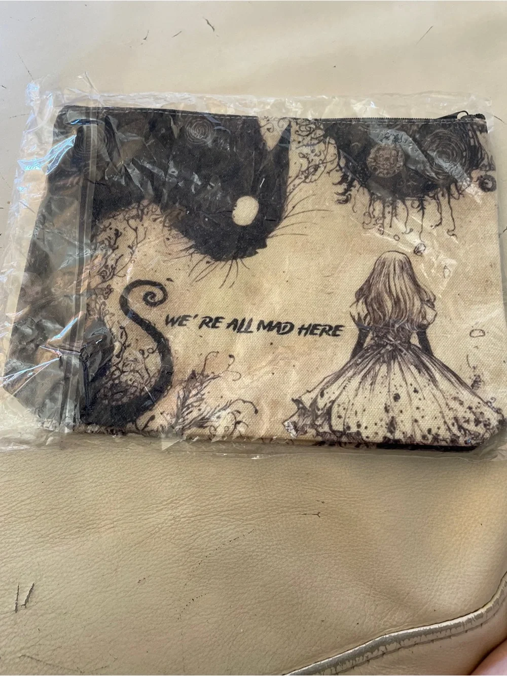 Alice in Wonderland 'We're All Mad Here' Cosmetic or Pencil Case- Black & Cream